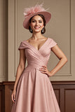 Dusty Rose A Line Satin Midi Mother of the Bride Dress