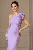 Floral Lilac Satin Maxi Mermaid Mother of the Bride Dress with Appliques