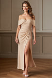 Apricot Satin Sheath Maxi Mother of the Bride Dress with Slit