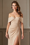 Apricot Satin Sheath Maxi Mother of the Bride Dress with Slit