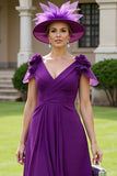 Floral Grape V-Neck Chiffon Maxi Mother of the Bride Dress