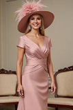 Dusty Rose Sheath Satin Maxi Mother of the Bride Dress