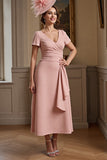 Dusty Rose Satin A Line Maxi Mother of the Bride Dress with Ruffles