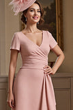 Dusty Rose Satin A Line Maxi Mother of the Bride Dress with Ruffles