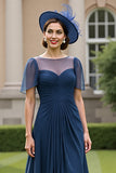 Navy Chiffon A Line Maxi Mother of the Bride Dress with Ruffles
