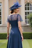 Navy Chiffon A Line Maxi Mother of the Bride Dress with Ruffles