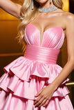 Candy Pink Satin A Line Strapless Short Prom Dress
