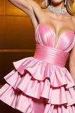 Candy Pink Satin A Line Strapless Short Prom Dress