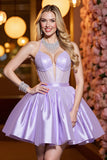 Sparkly Lilac Satin A Line Short Corset Prom Dress
