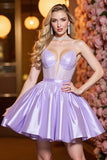 Sparkly Lilac Satin A Line Short Corset Prom Dress