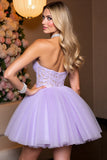 Lilac Organza A Line Corset Halter Short Prom Dress