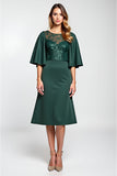 Sparkly Pine Satin Midi Mother of the Bride Dress with Lace