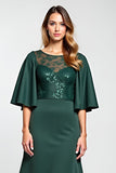 Sparkly Pine Satin Midi Mother of the Bride Dress with Lace
