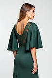 Sparkly Pine Satin Midi Mother of the Bride Dress with Lace