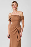 Brown Sheath Maxi Mother of the Bride Dress with Appliques