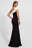 Black One Shoulder Satin Maxi Mermaid Evening Dress with Ruffles
