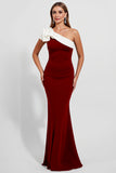 Black One Shoulder Satin Maxi Mermaid Evening Dress with Ruffles