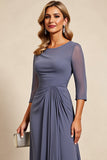 Twilight Sheath Chiffon Maxi Mother of the Bride Dress with 3/4 Sleeves