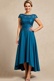 Peacock Blue A Line Satin Mother of the Bride Dress with Lace