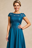 Peacock Blue A Line Satin Mother of the Bride Dress with Lace
