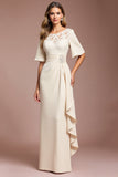 Apricot Sheath Ruffled Maxi Mother of the Bride Dress with Lace