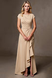 Champagne A Line Satin Mother of the Bride Dress with Ruffles