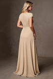 Champagne A Line Satin Mother of the Bride Dress with Ruffles