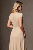 Champagne A Line Satin Mother of the Bride Dress with Ruffles