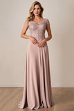 Dusty Rose Sheath Maxi Mother of the Bride Dress with Lace