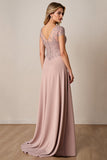 Dusty Rose Sheath Maxi Mother of the Bride Dress with Lace