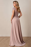 Dusty Rose Sheath Maxi Mother of the Bride Dress with Lace