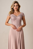 Dusty Rose Sheath Maxi Mother of the Bride Dress with Lace