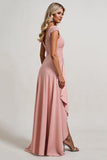 Blush V-Neck A line High-Low Mother of the Bride Dress with Ruffles