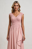 Blush V-Neck A line High-Low Mother of the Bride Dress with Ruffles