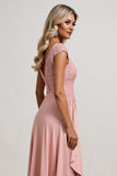 Blush V-Neck A line High-Low Mother of the Bride Dress with Ruffles