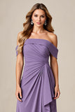 Tahiti A Line Maxi Ruched Chiffon Mother of the Bride Dress with Ruffles