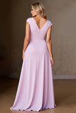 Candy Pink A Line Maxi Chiffon Mother of the Bride Dress with Ruffles