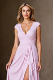 Candy Pink A Line Maxi Chiffon Mother of the Bride Dress with Ruffles
