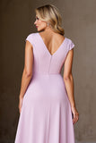 Candy Pink A Line Maxi Chiffon Mother of the Bride Dress with Ruffles