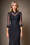 Black Satin High Neck Mermaid Mother of the Bride Dress with Lace