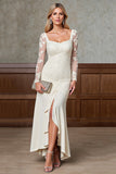 Champagne Square Neck Sheath Satin Mother of the Bride Dress with Slit
