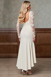 Champagne Square Neck Sheath Satin Mother of the Bride Dress with Slit