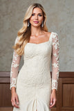 Champagne Square Neck Sheath Satin Mother of the Bride Dress with Slit