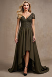 Olive A Line Satin High-Low Mother of the Bride Dress with Lace