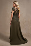 Olive A Line Satin High-Low Mother of the Bride Dress with Lace