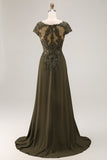 Olive A Line Satin High-Low Mother of the Bride Dress with Lace
