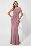 Vintage Mauve Mermaid Satin Mother of the Bride Dress with Ruffles