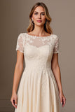 Apricot Chiffon A Line Boat Neck Maxi Mother of the Bride Dress