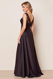Black Satin A Line V-Neck Mother of the Bride Dress with Lace