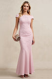 Candy Pink Boat Neck Mermaid Maxi Mother of Bride Dress with Appliques